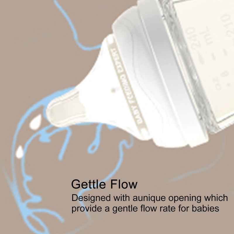 NUVIMI Natural Glass Baby Bottles with Gentle & Slow Flow Nipples, Newborn Breastfeeding Bottle, Anti-Colic, Includes M Nipples(3 Month+),3 Packs (White 8 Oz) - Image 3